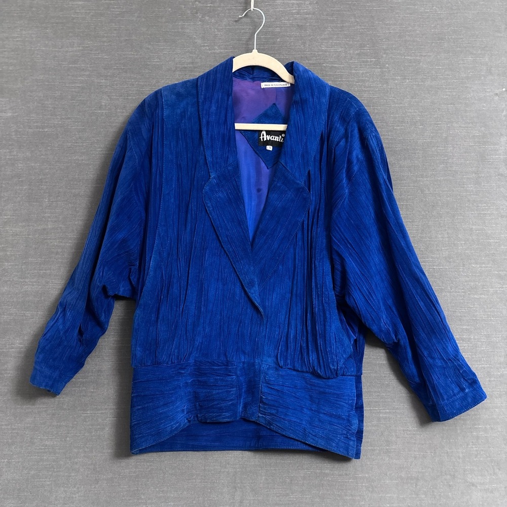 Vintage Avanti Jacket S Royal Blue Suede Leather Drop Waist 80s 90s Maximalist